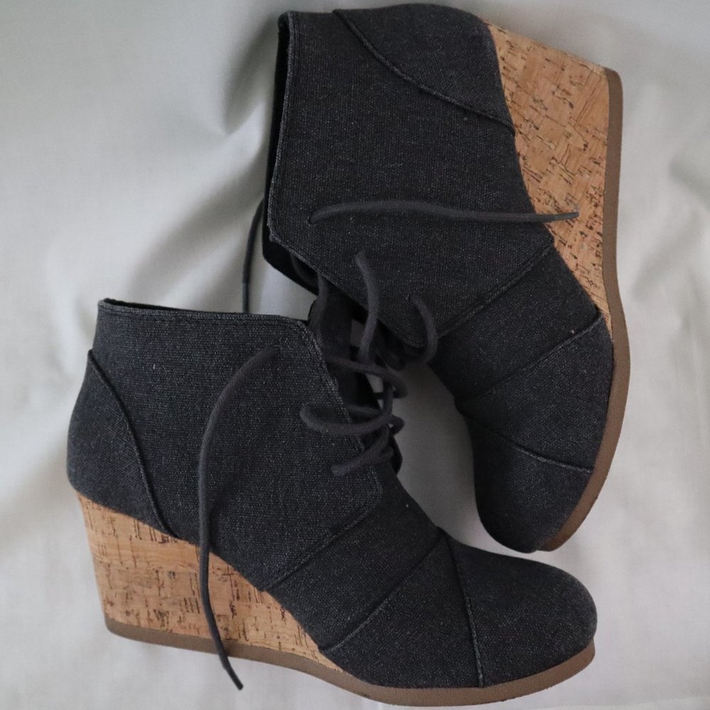 Navy Cork Lace Up Wedge Booties size 7.5